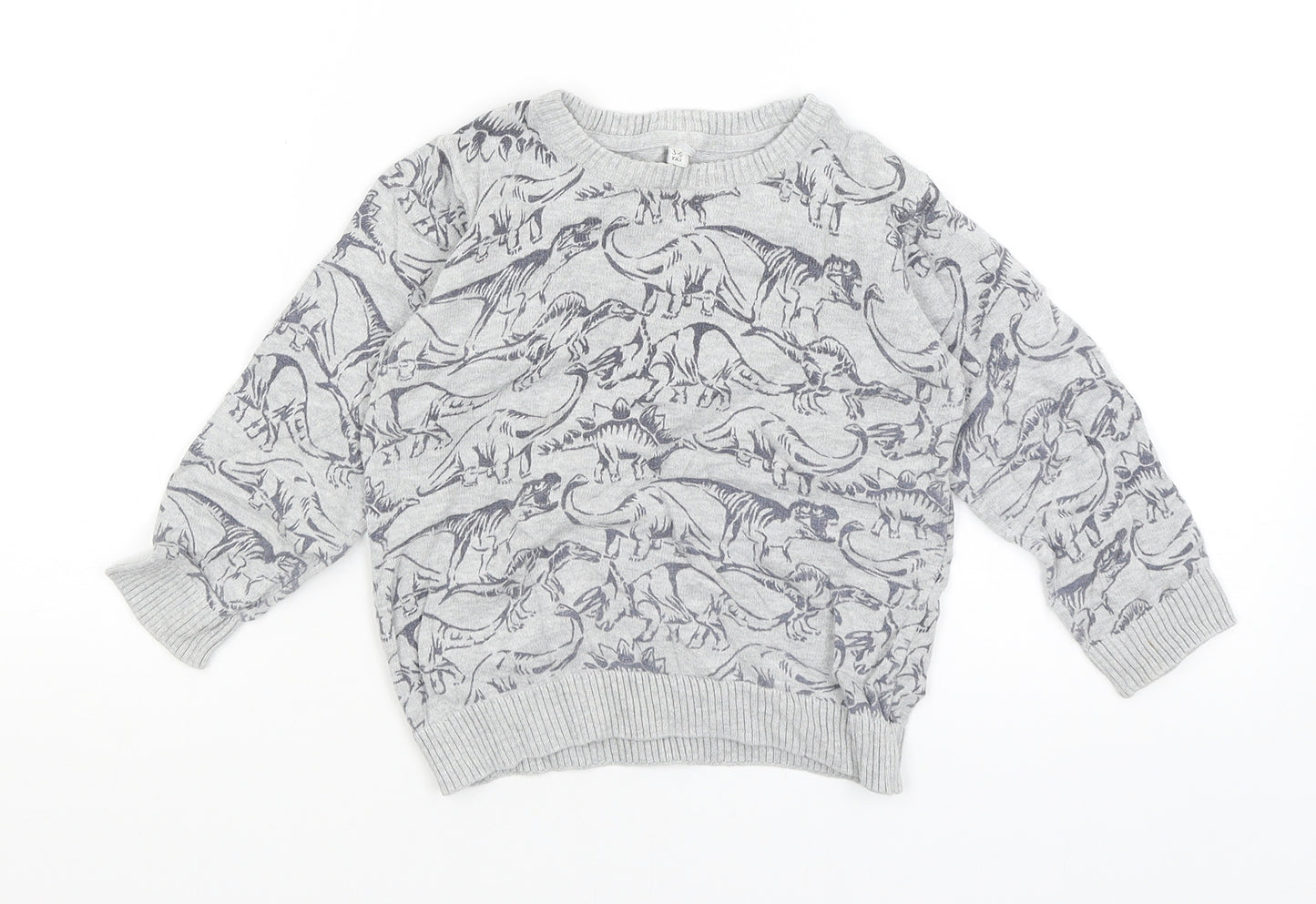 M&S Boys Grey   Pullover Sweatshirt Size 3-4 Years  - Dinosaurs