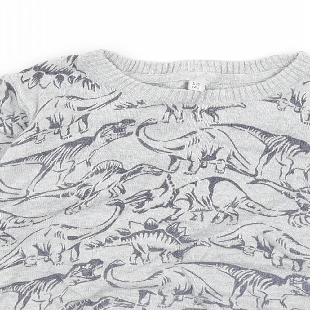 M&S Boys Grey   Pullover Sweatshirt Size 3-4 Years  - Dinosaurs