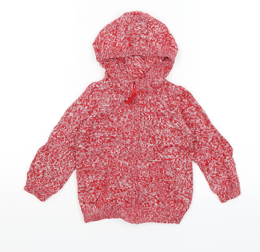 Front view of Mothercare Baby Red Full Zip Jumper, size 18-24, Months