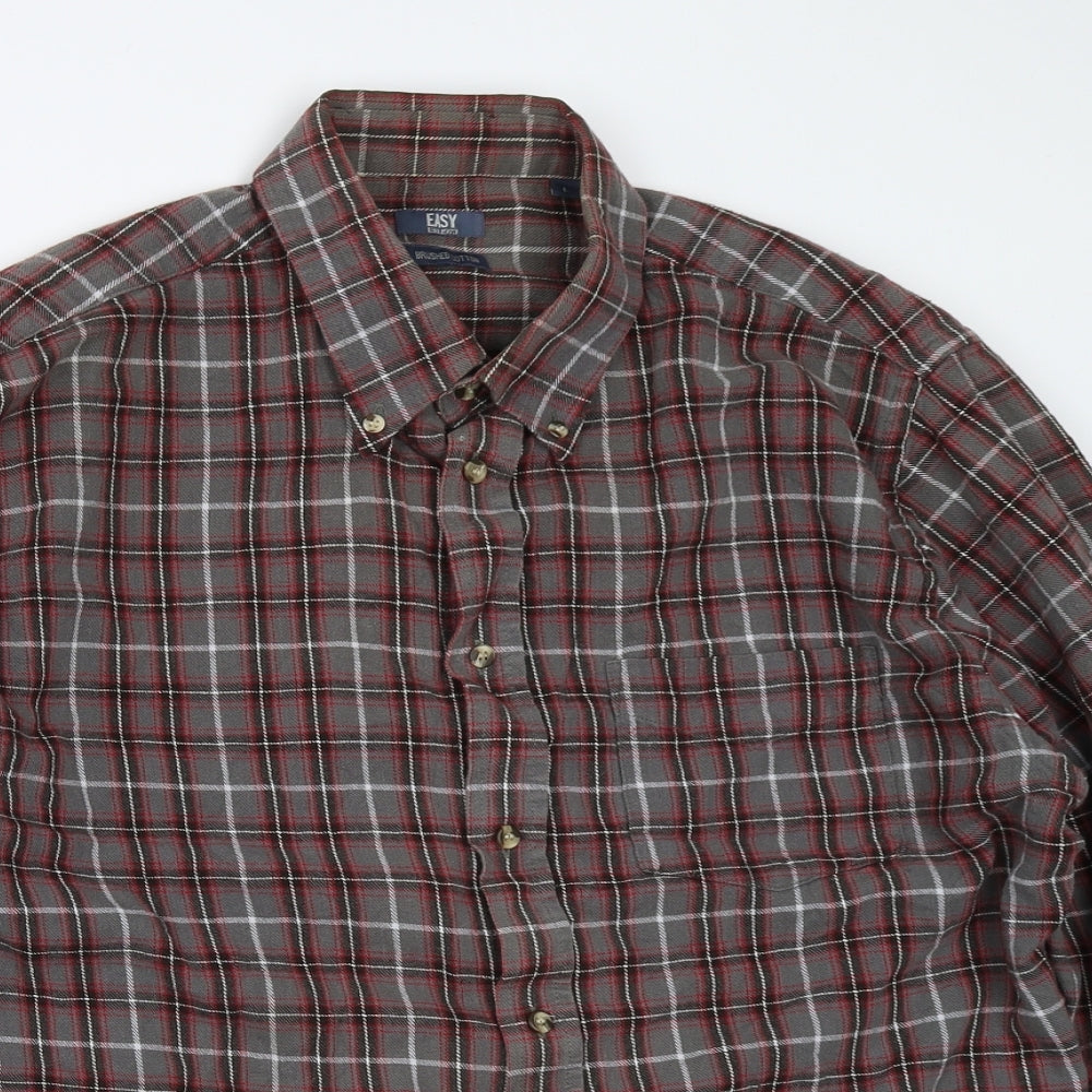 Easy Mens Grey Check   Button-Up Size L