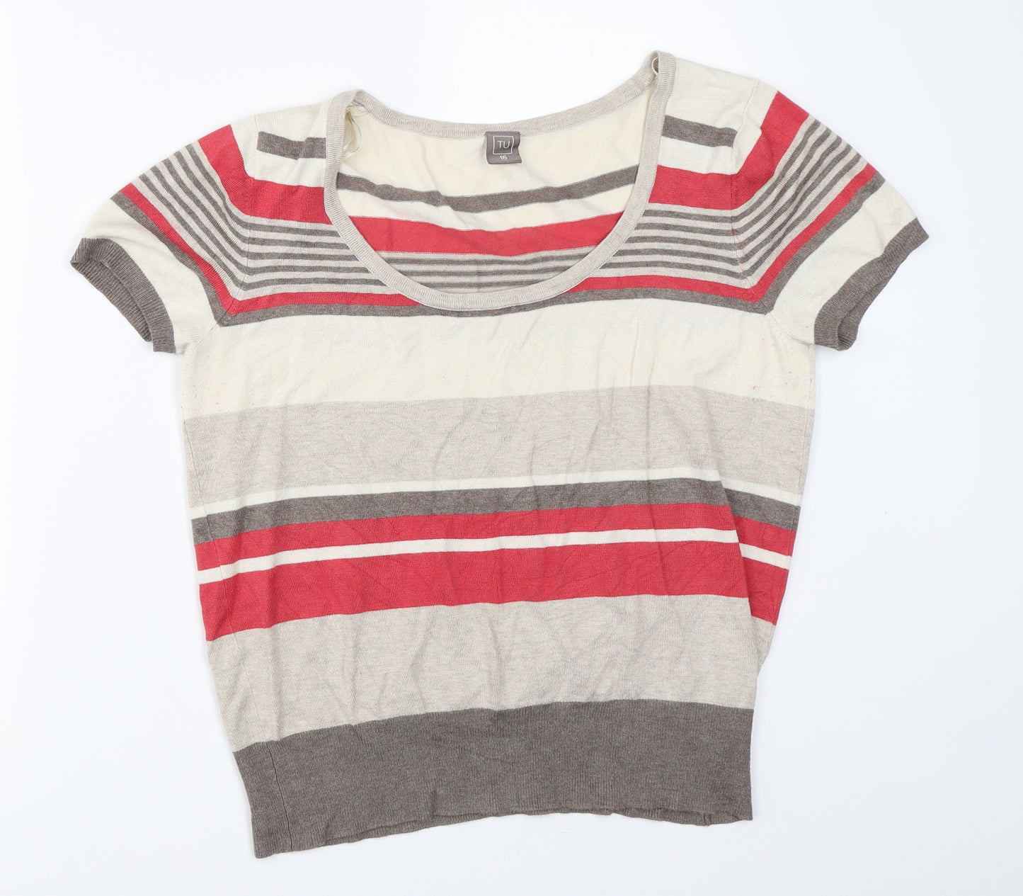 TU Womens Beige Striped  Basic T-Shirt Size 16