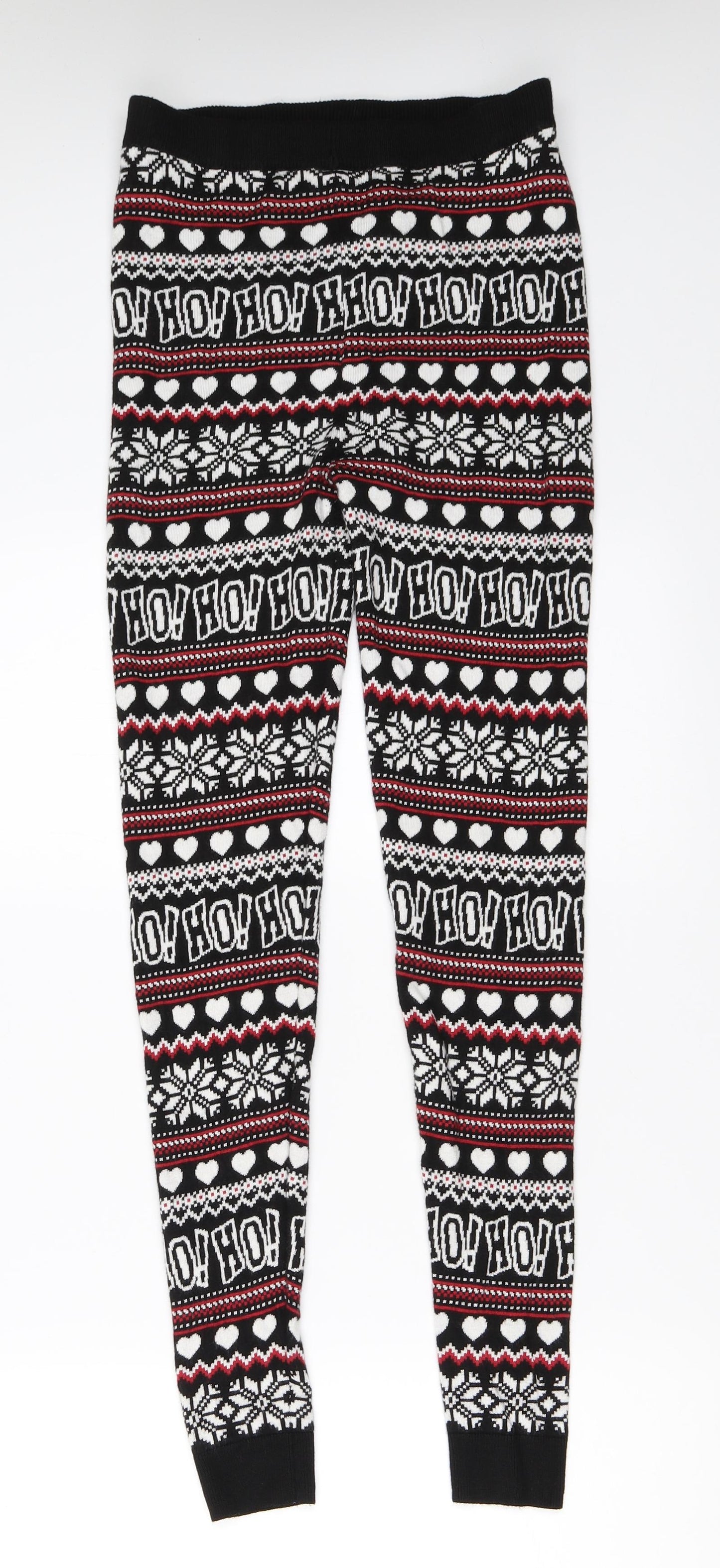 F&F Womens Black Fair Isle  Capri Leggings Size 8 L28.5 in