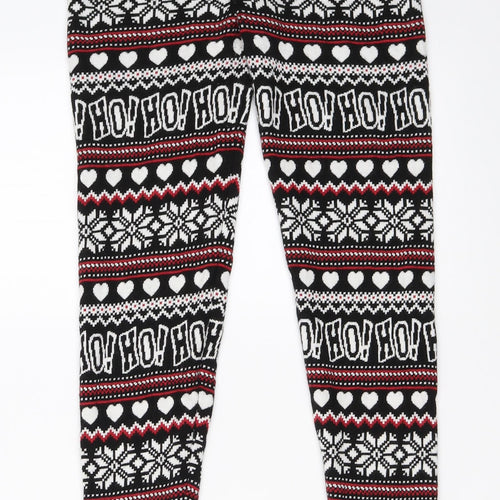F&F Womens Black Fair Isle  Capri Leggings Size 8 L28.5 in