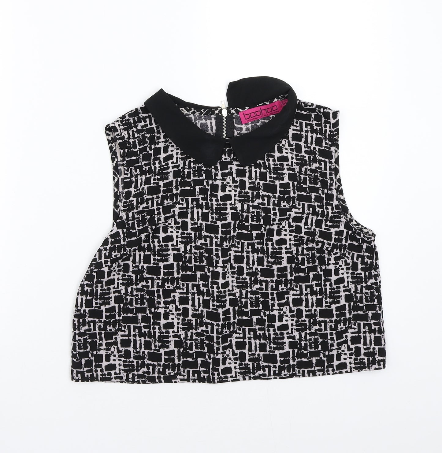 Boohoo Womens Black Geometric  Basic Blouse Size 10