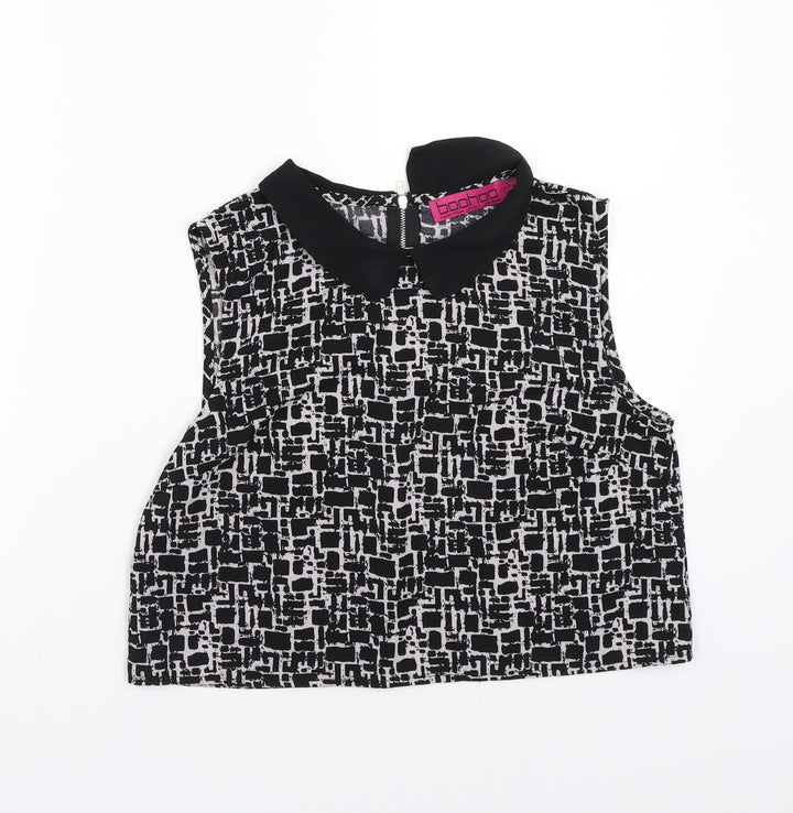 Boohoo Womens Black Geometric Basic Blouse Size 10