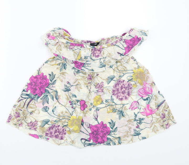 H&M Womens Ivory Floral  Basic Blouse Size 8