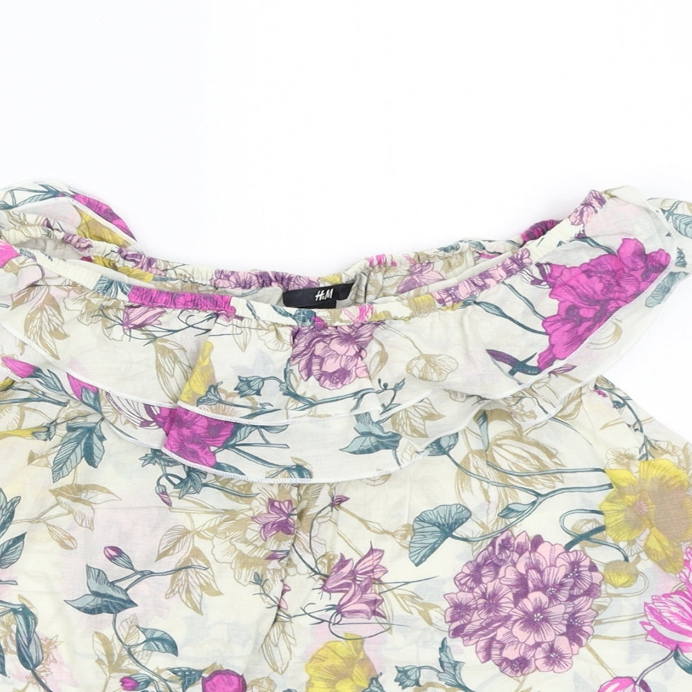 H&M Womens Ivory Floral  Basic Blouse Size 8