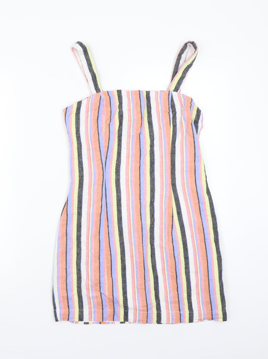 Front view of Forever 21 women’s pink striped a-line, size S