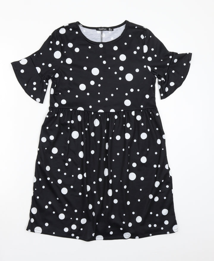 Boohoo Womens Black Polka Dot A-Line Size 8