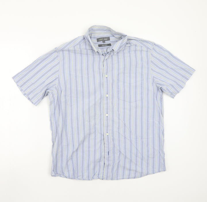 Marks and Spencer Mens Blue Striped   Button-Up Size M