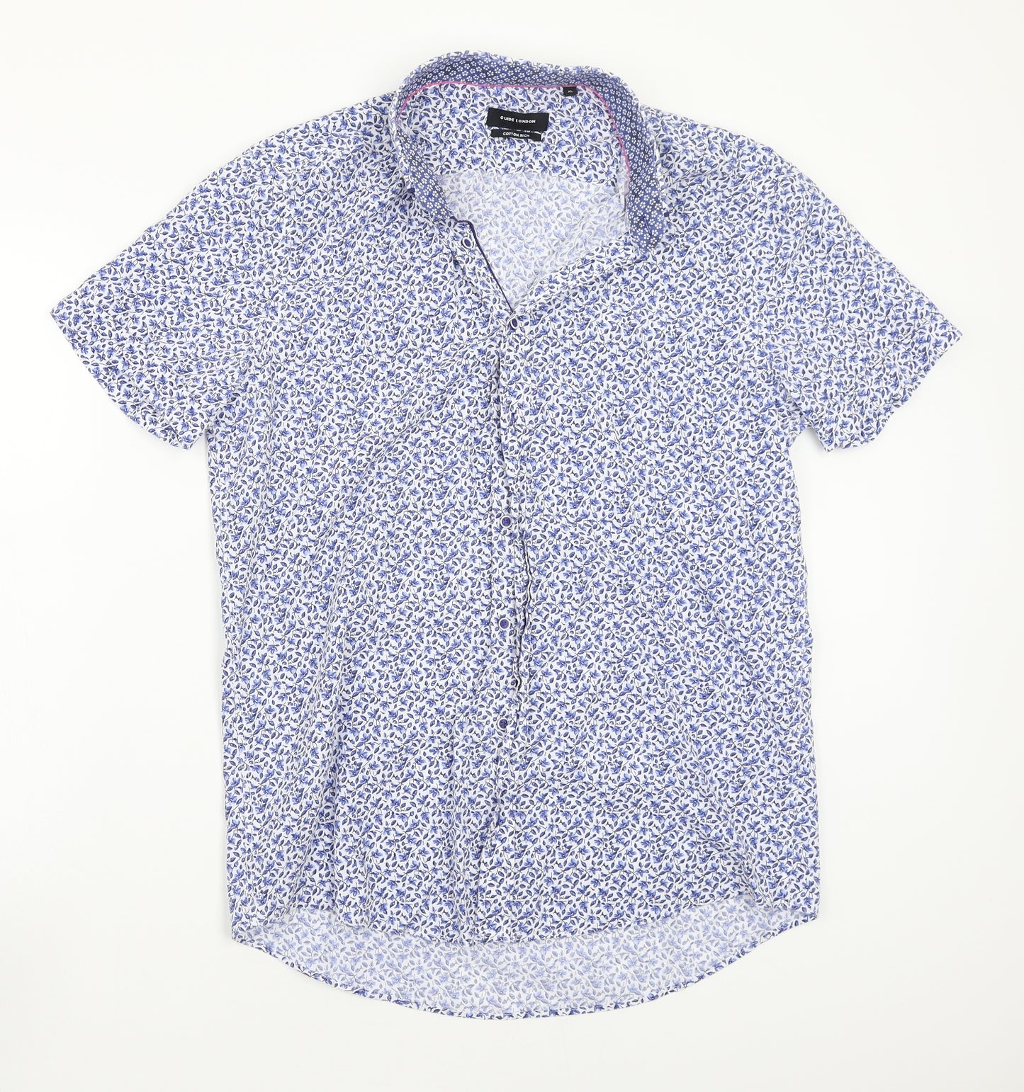 Guide London Mens White Floral   Button-Up Size XL