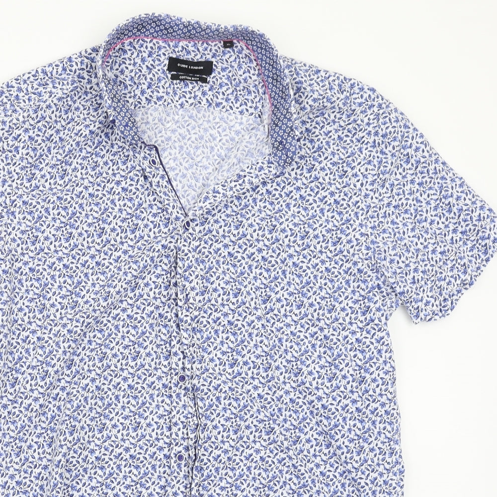 Guide London Mens White Floral   Button-Up Size XL
