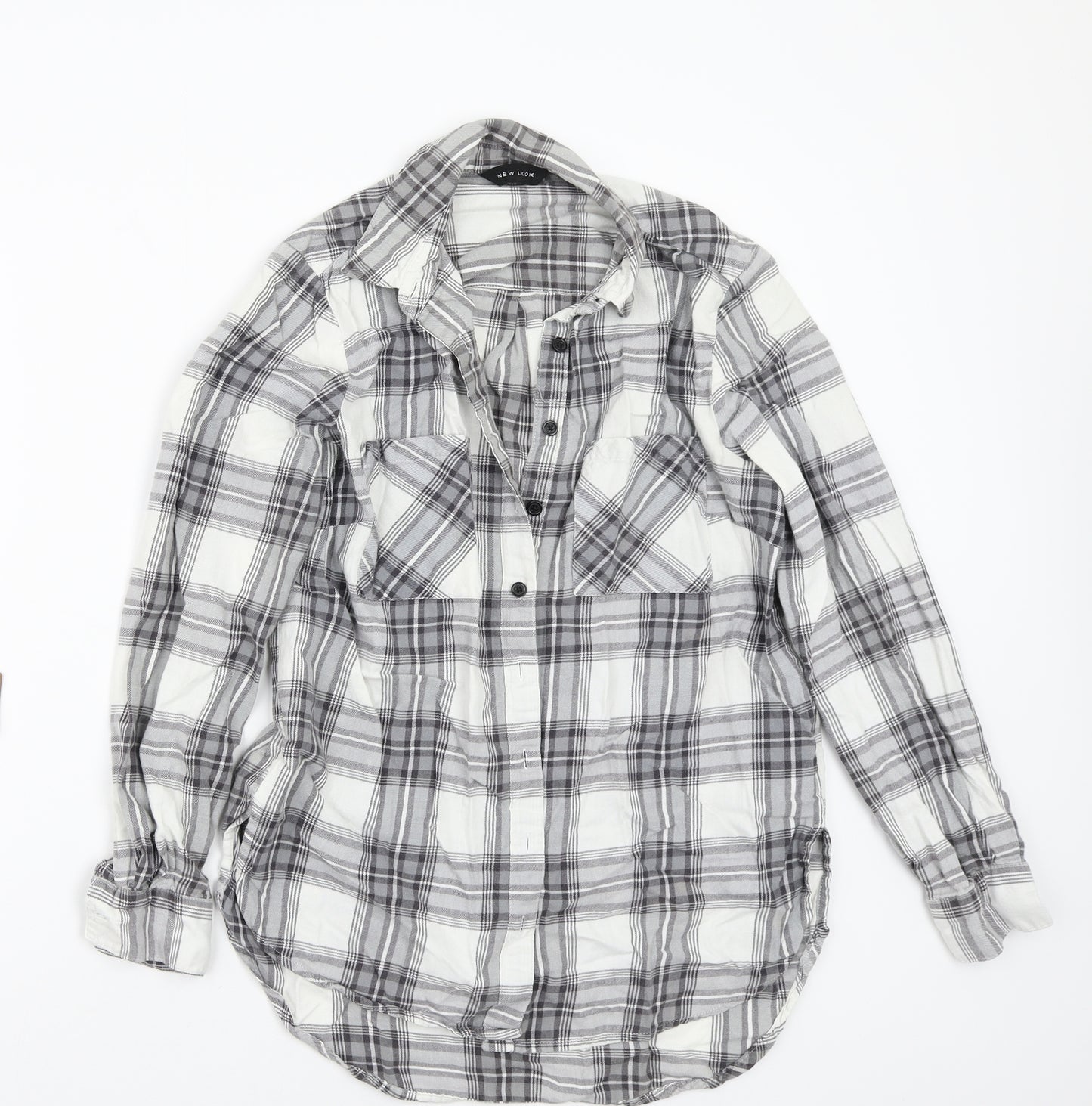 Newlook Womens Grey Check  Basic Button-Up Size 8