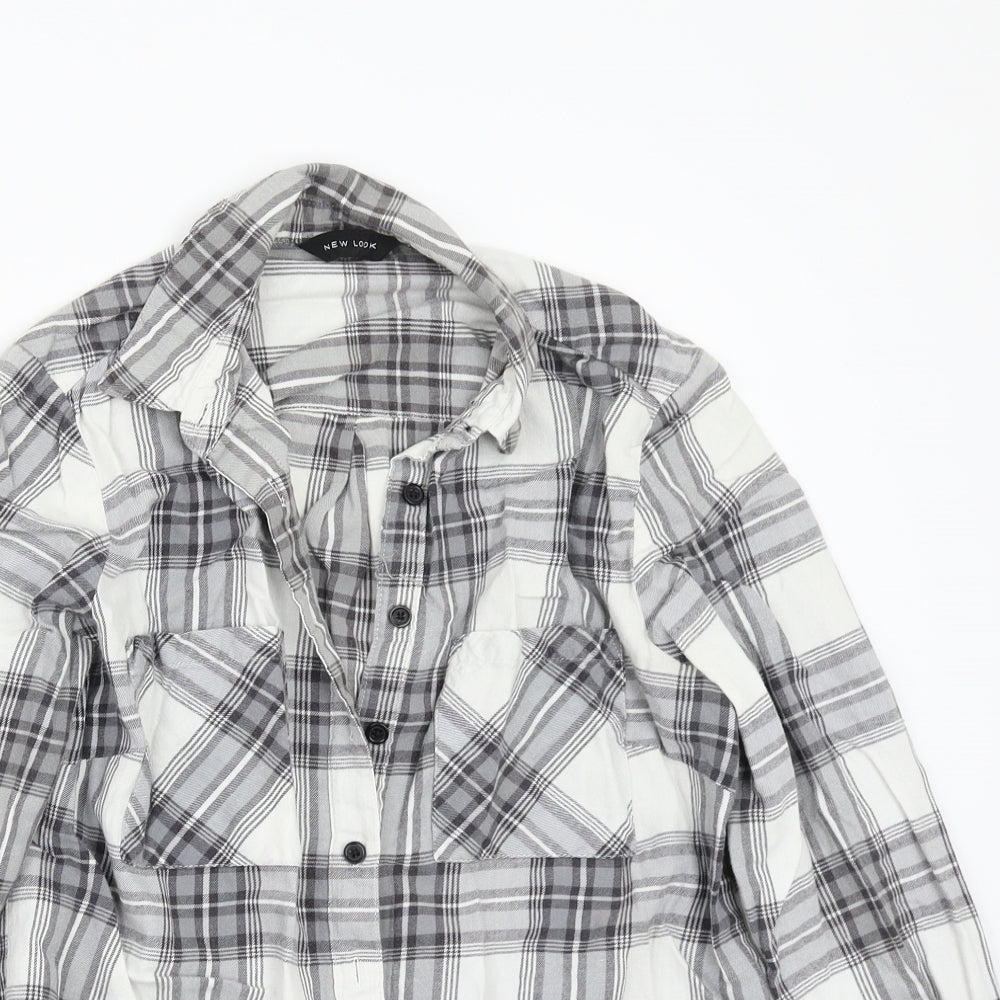 Newlook Womens Grey Check  Basic Button-Up Size 8