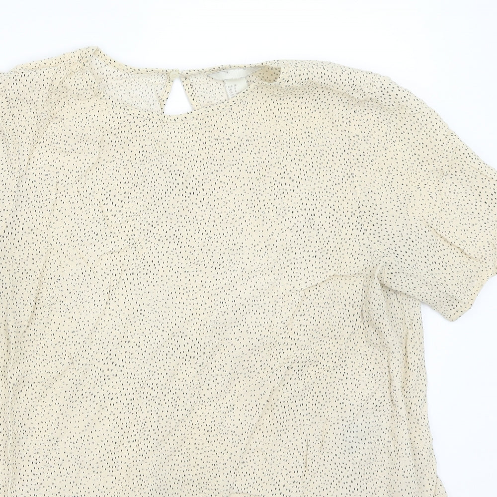H&M Womens Beige Polka Dot  Basic Blouse Size 8