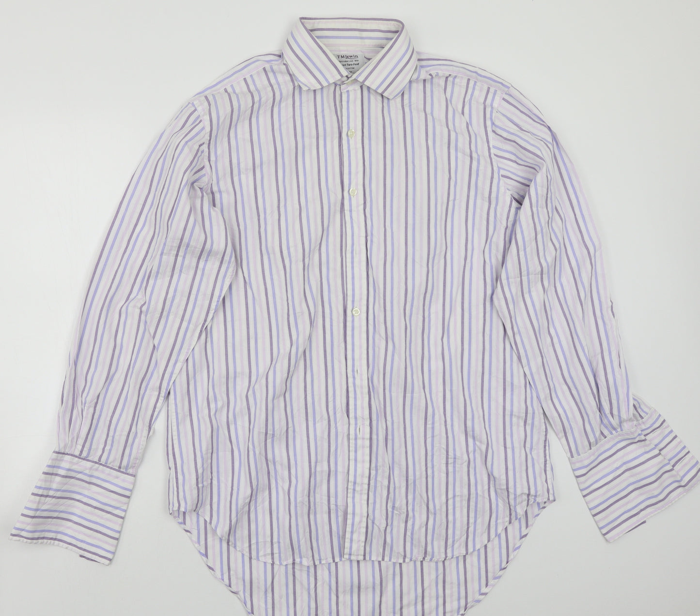 TM Lewin Mens Purple Striped   Button-Up Size 16.5