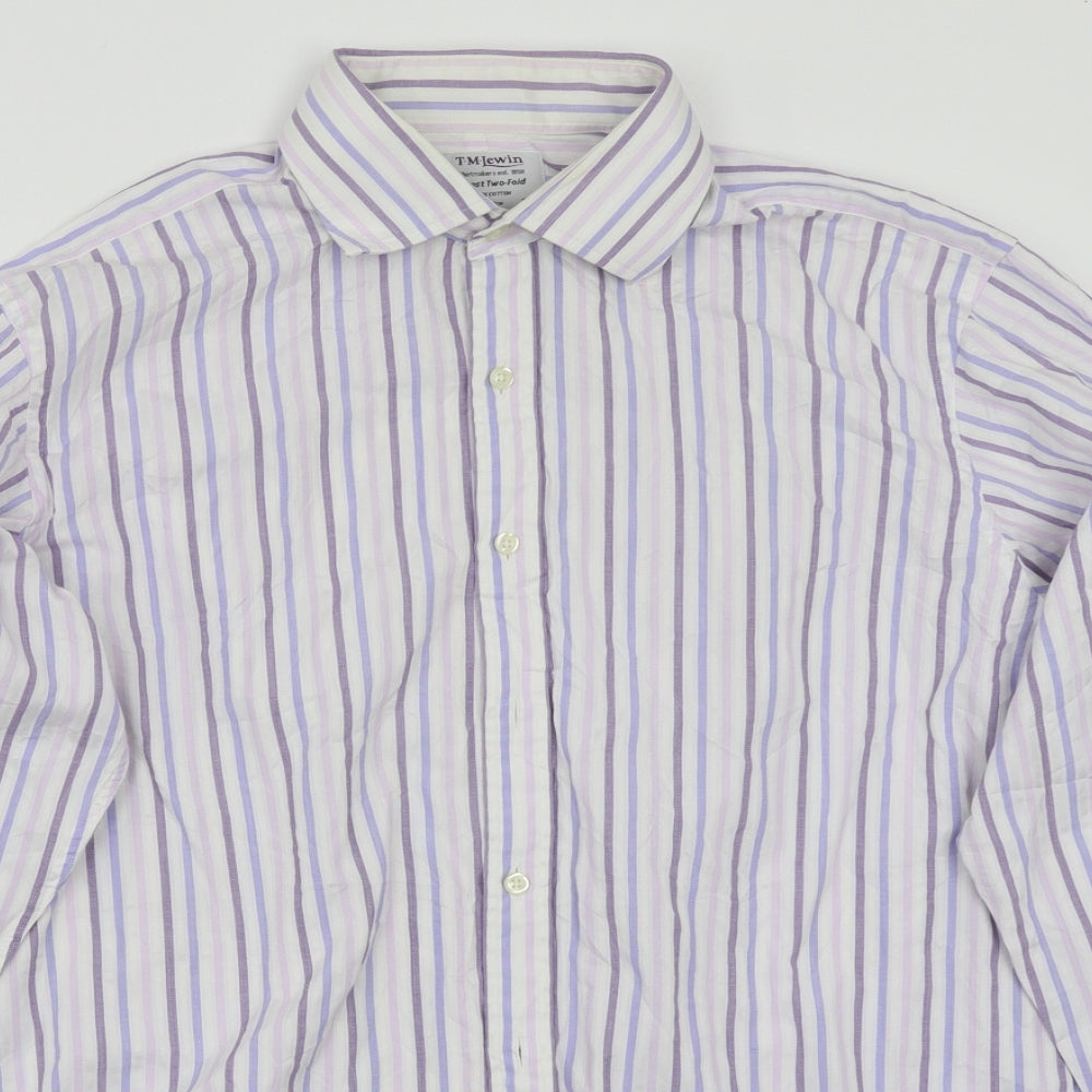 TM Lewin Mens Purple Striped   Button-Up Size 16.5