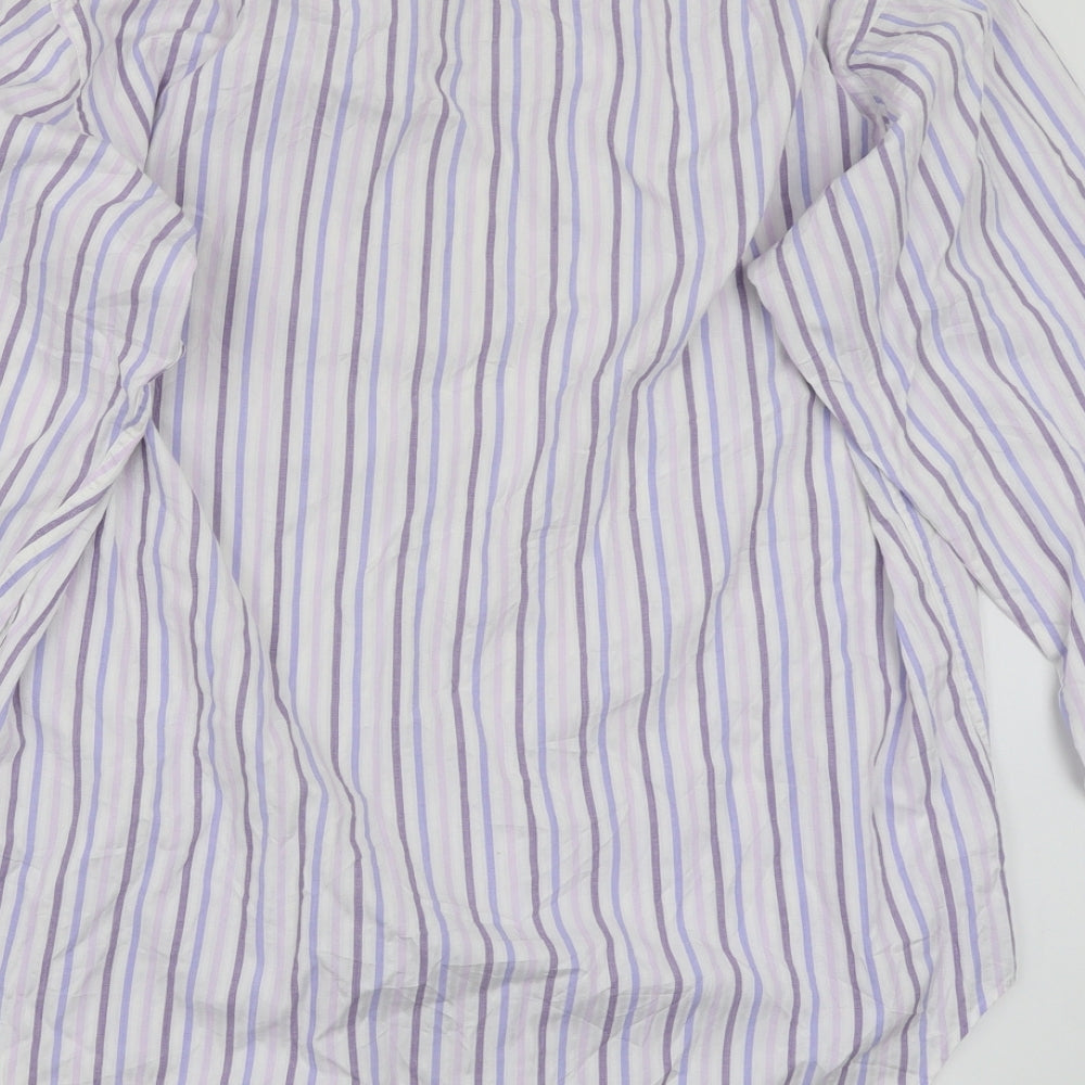 TM Lewin Mens Purple Striped   Button-Up Size 16.5