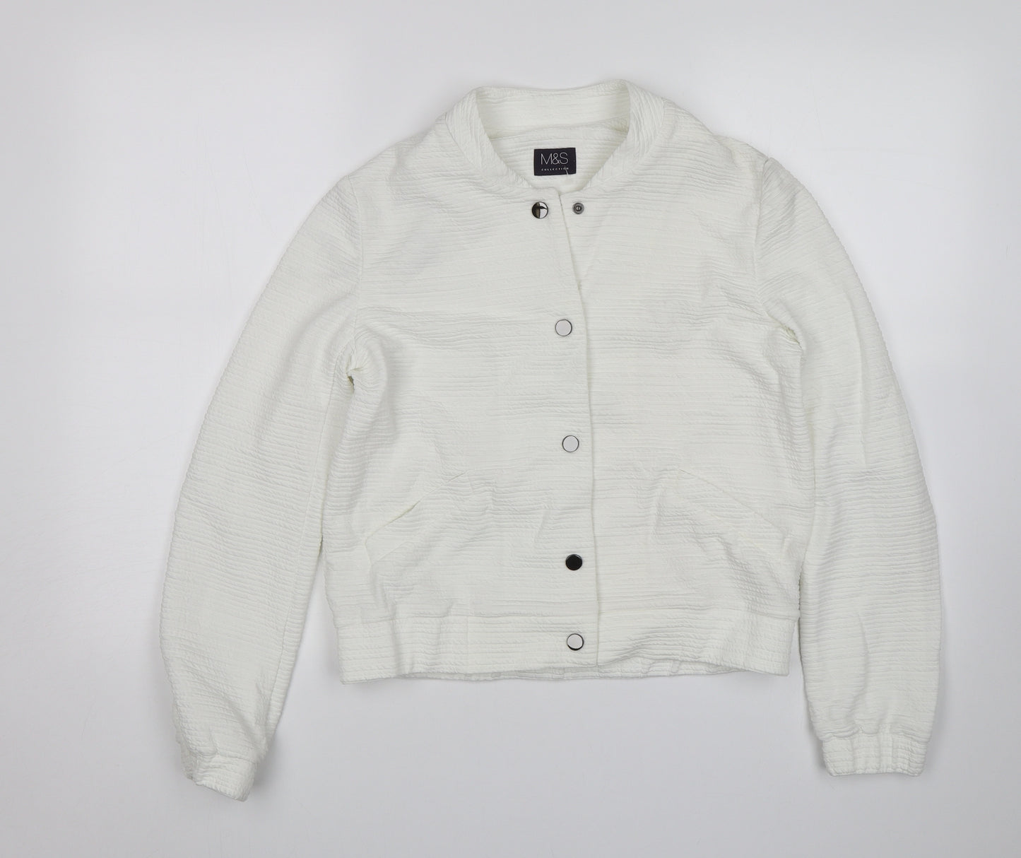 M&S Womens White   Bomber Jacket Jacket Size 8