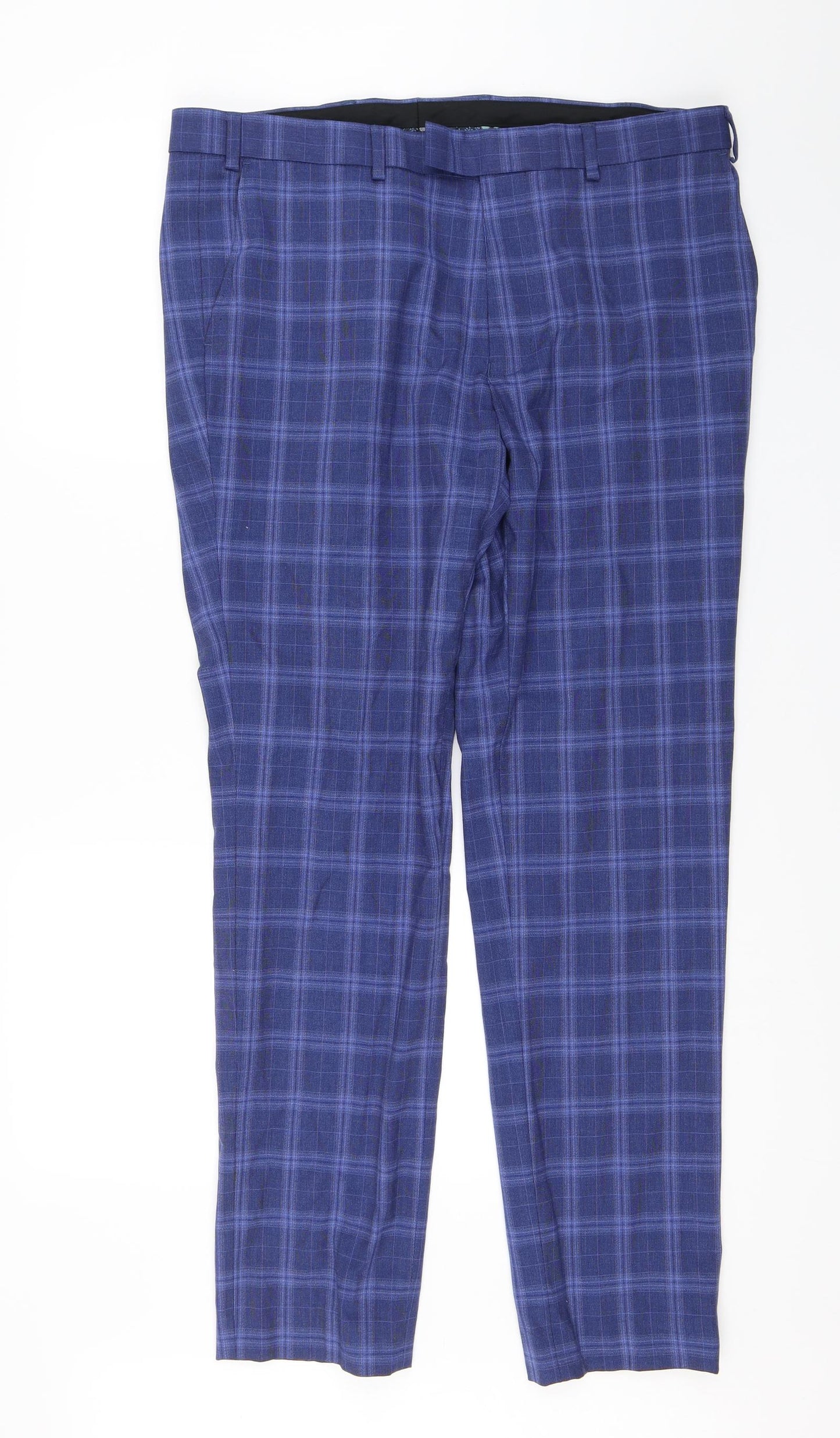 M&S Mens Blue Plaid  Dress Pants Trousers Size 36 in L28 in