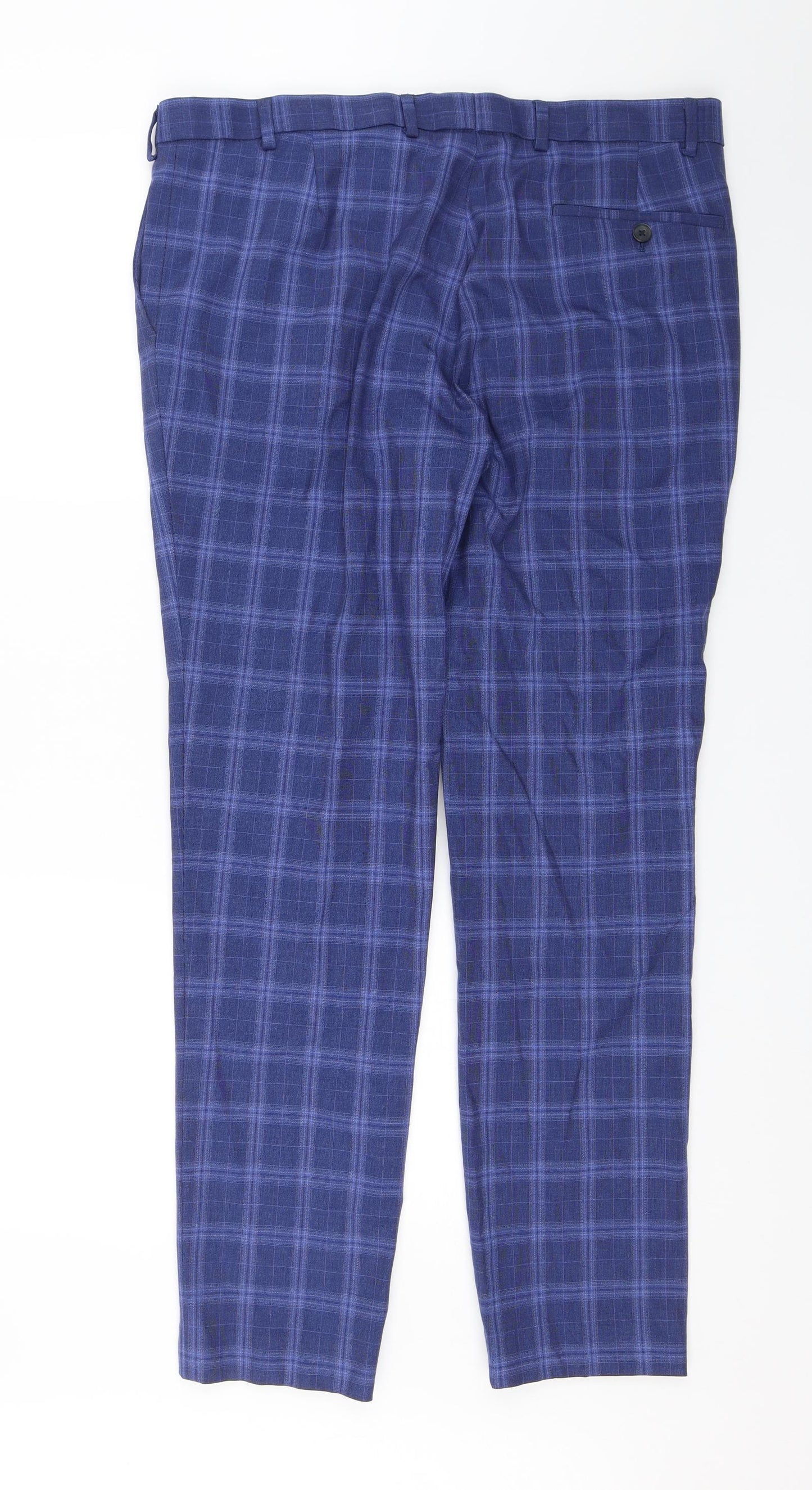 M&S Mens Blue Plaid  Dress Pants Trousers Size 36 in L28 in