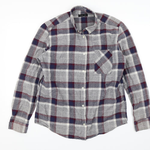Silver Eight Mens Grey Plaid   Button-Up Size L