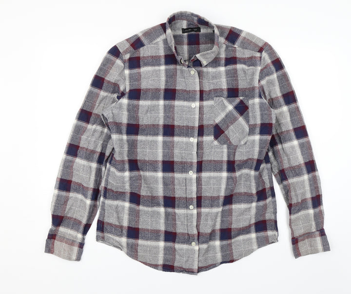 Silver Eight Mens Grey Plaid Button-Up Size L