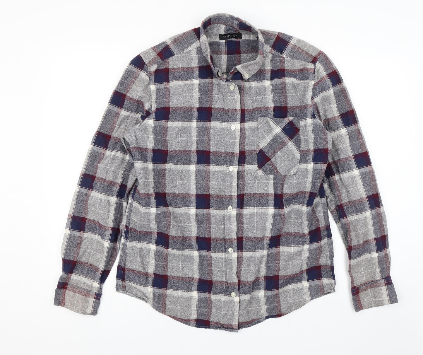 Silver Eight Mens Grey Plaid   Button-Up Size L