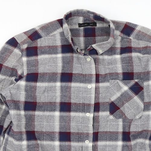 Silver Eight Mens Grey Plaid   Button-Up Size L