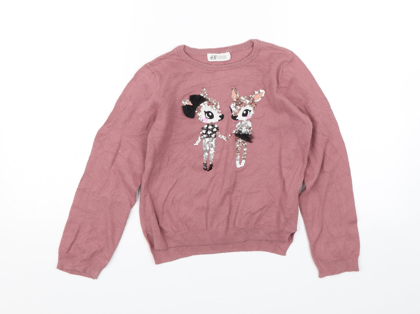 H&M Girls Pink   Pullover Jumper Size 7-8 Years