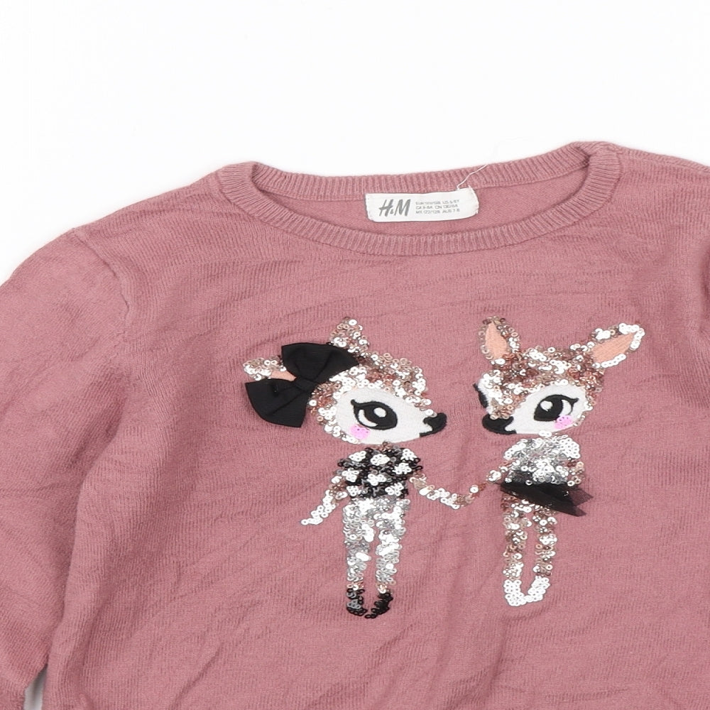 H&M Girls Pink   Pullover Jumper Size 7-8 Years