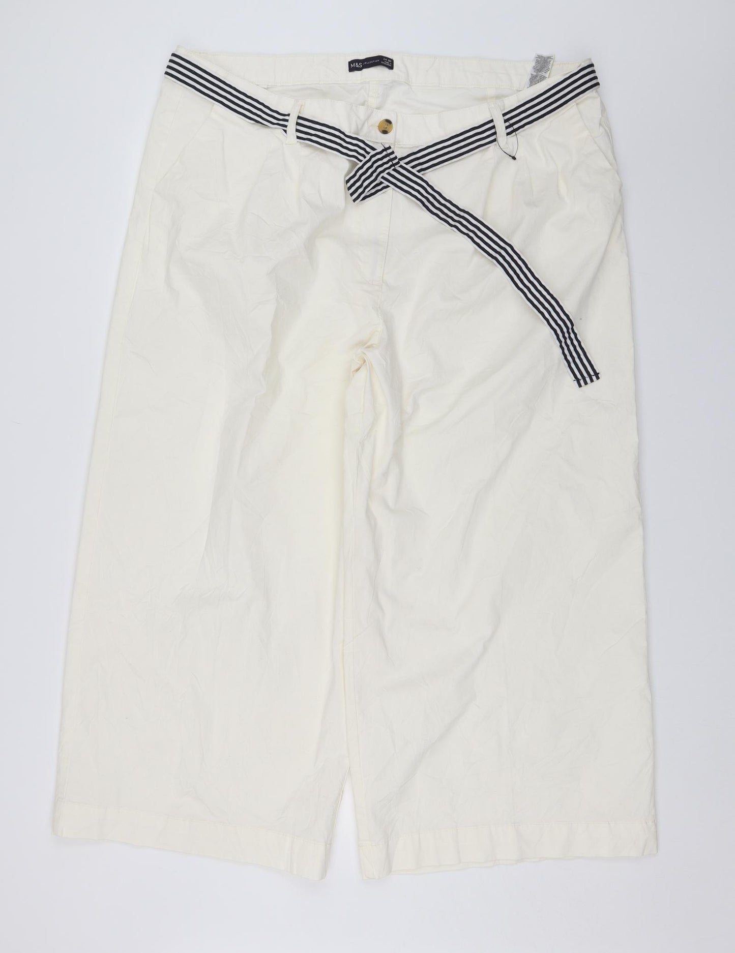 M&S Womens White   Trousers  Size 24 L23 in - Short length