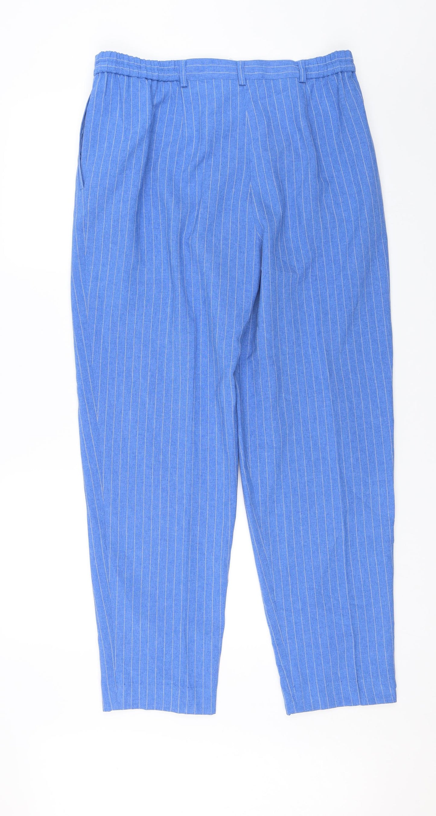 Daxon Womens Blue Striped  Capri Trousers Size 16 L26 in