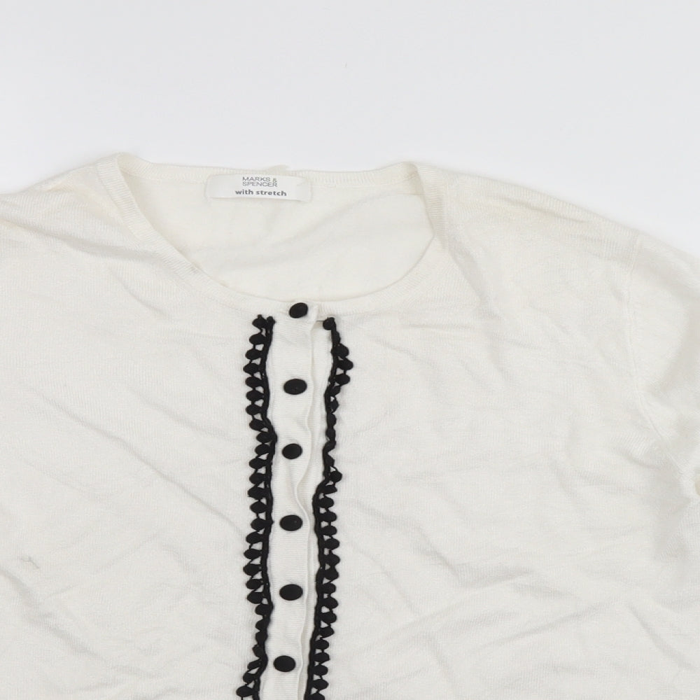Marks and Spencer Womens White   Cardigan Jumper Size 14
