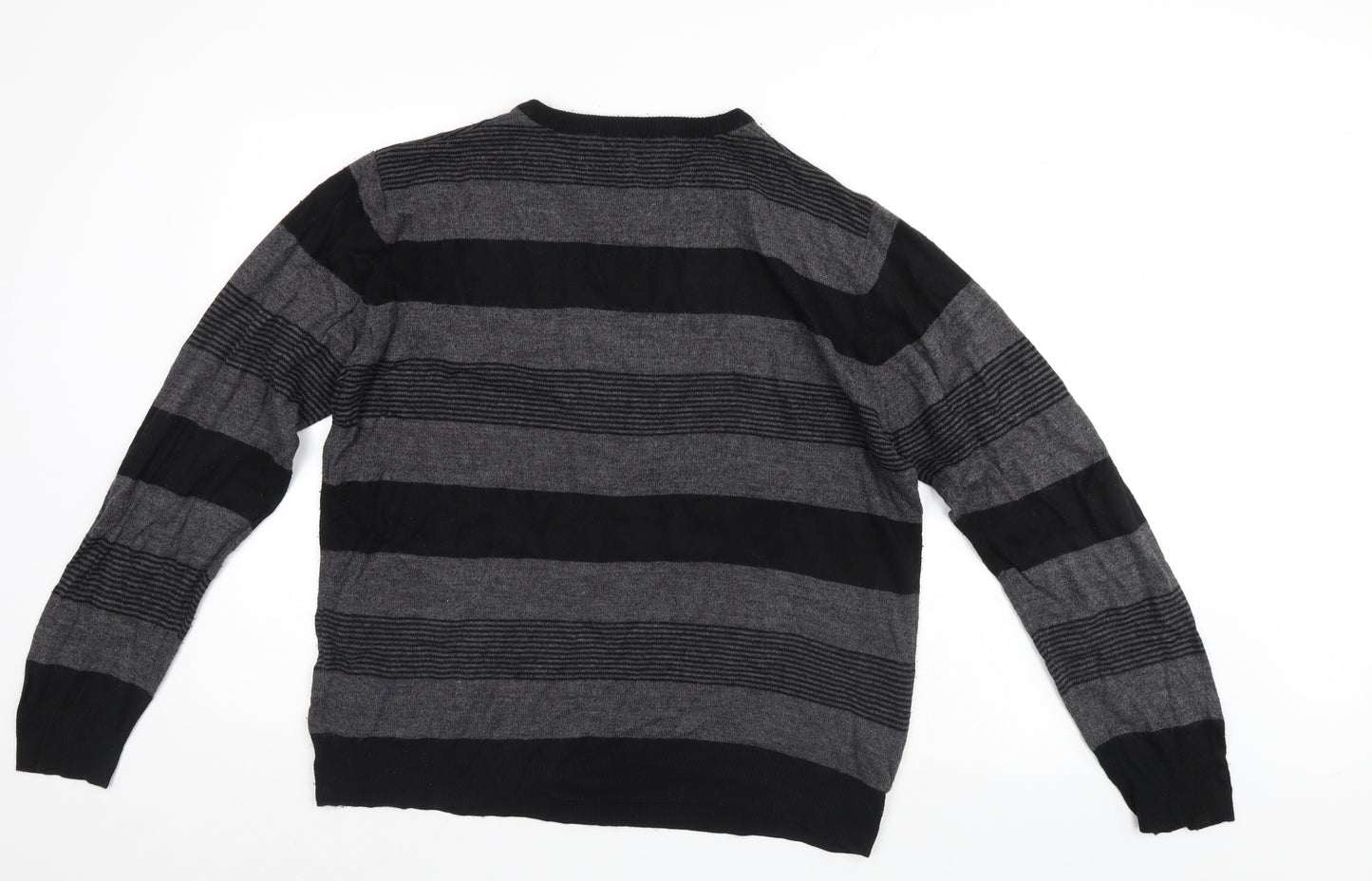 F&F Mens Black Striped  Pullover Jumper Size L