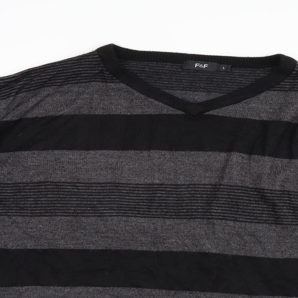 F&F Mens Black Striped  Pullover Jumper Size L