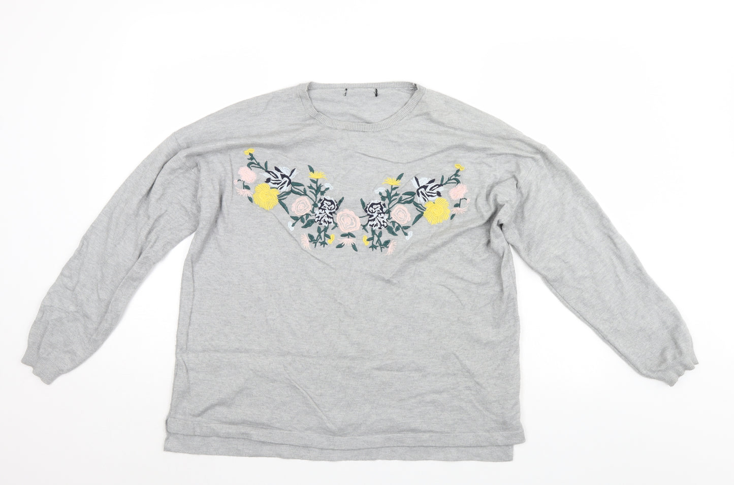 F&F Womens Grey Floral  Pullover Jumper Size 16