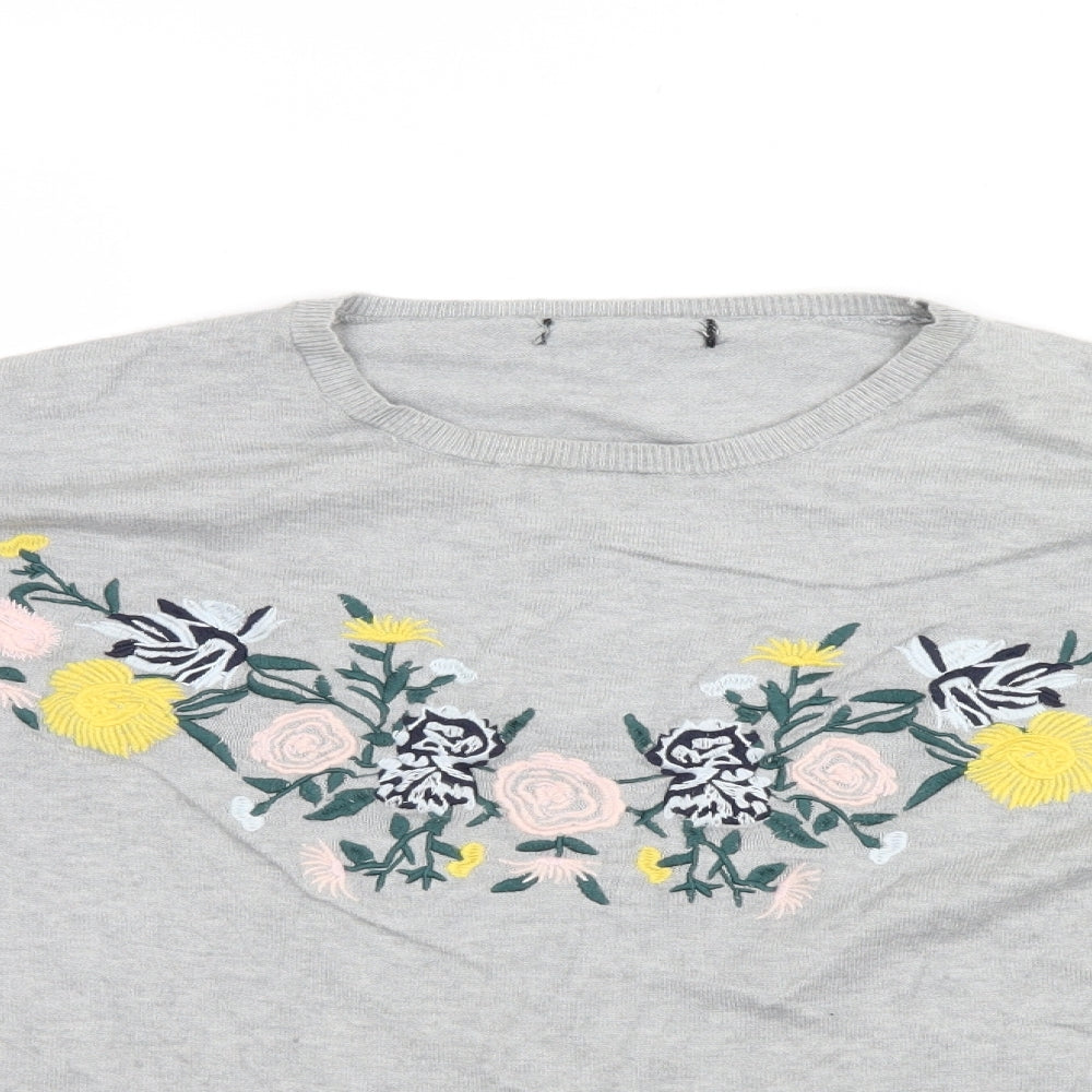 F&F Womens Grey Floral  Pullover Jumper Size 16