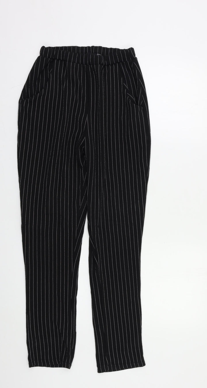 PRETTYLITTLETHING Womens Black Striped Trousers Size 10 L26 in