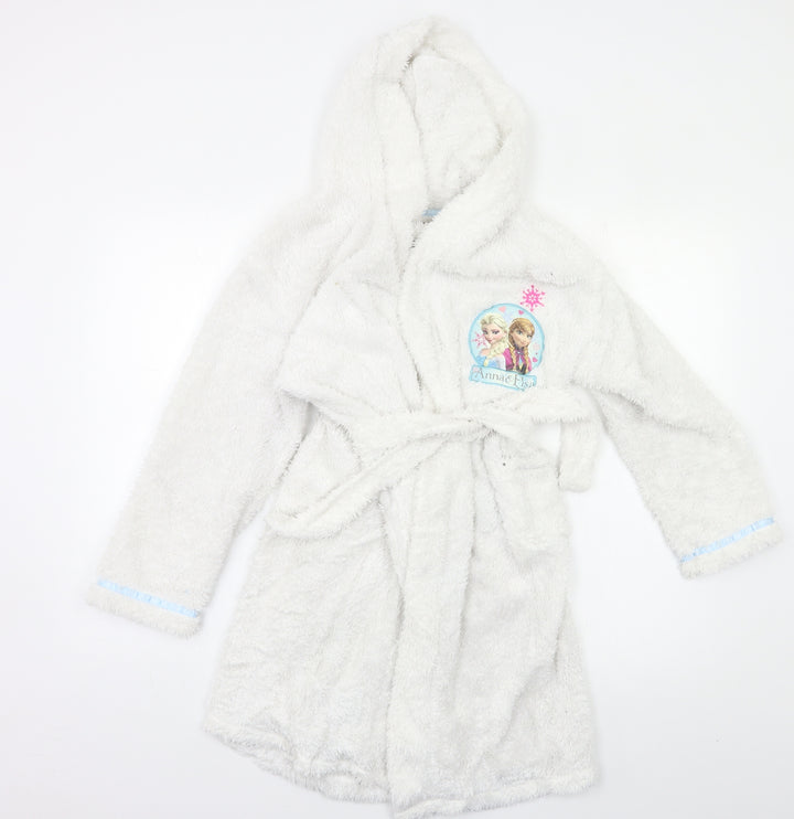 Disney Girls White Solid Kimono Robe Size 9-10 Years - Frozen