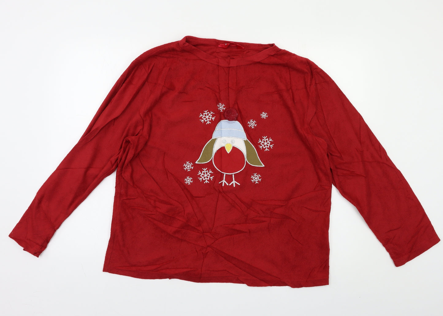 Jingle Bells Womens Red Solid  Top Pyjama Top Size 12  - Xmas