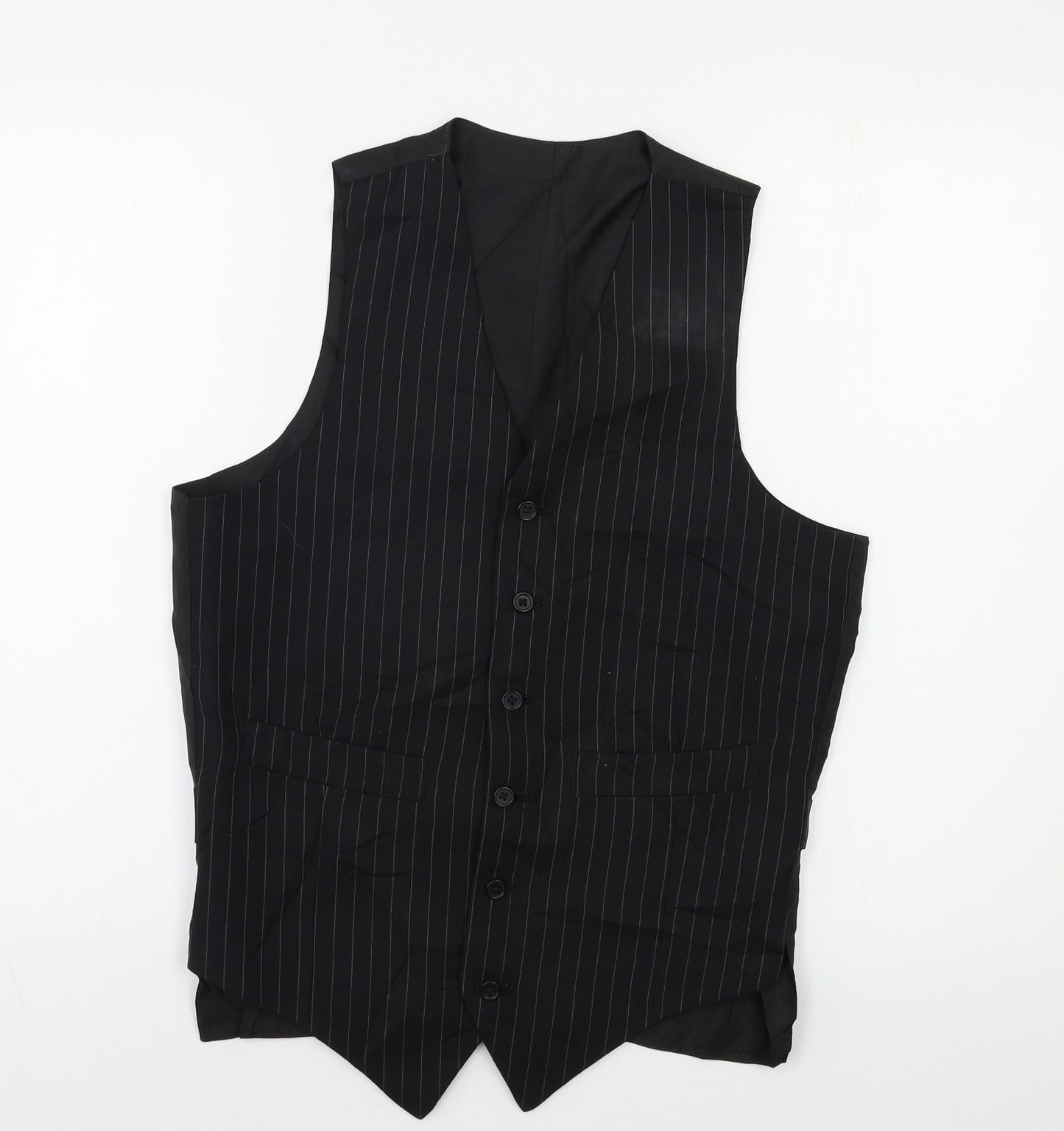 Preworn Mens Black Striped  Jacket Suit Waistcoat Size M