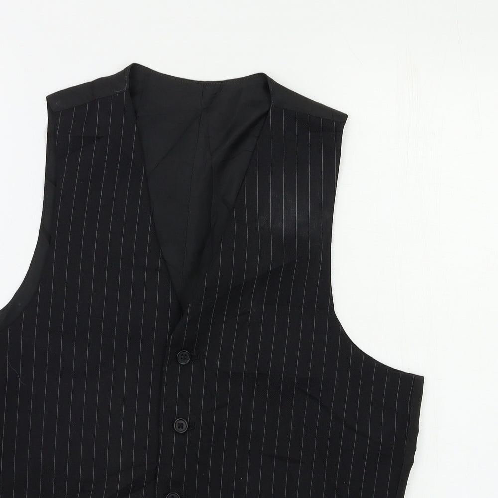 Preworn Mens Black Striped  Jacket Suit Waistcoat Size M