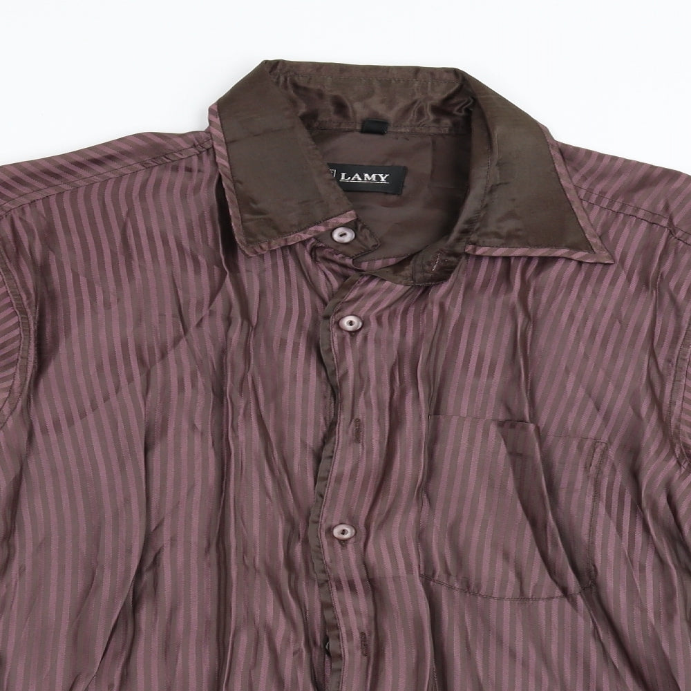 Lamy Mens Purple Striped   Button-Up Size L