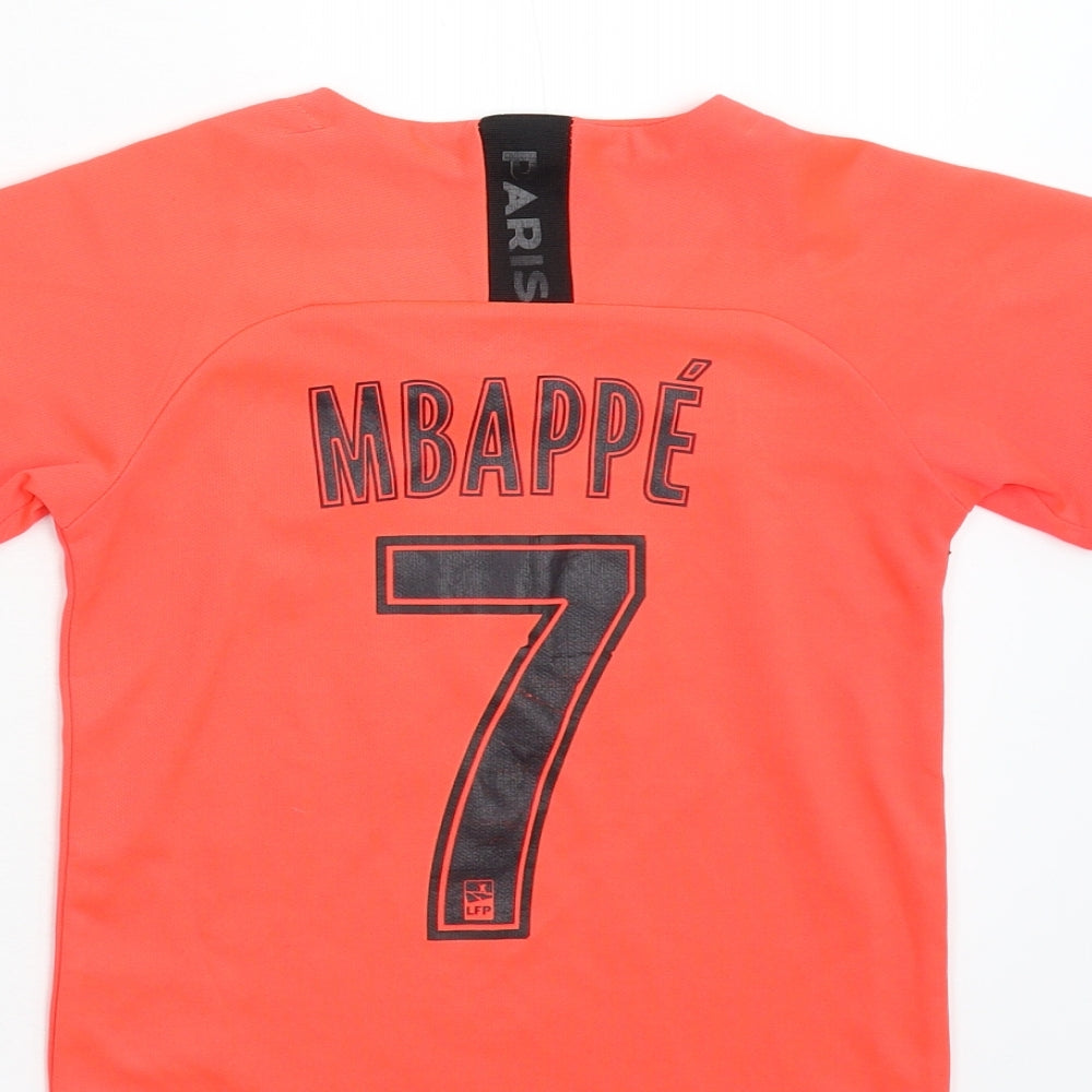 Preworn Boys Orange   Basic T-Shirt Size M  - Paris Saint Germain Mbappé