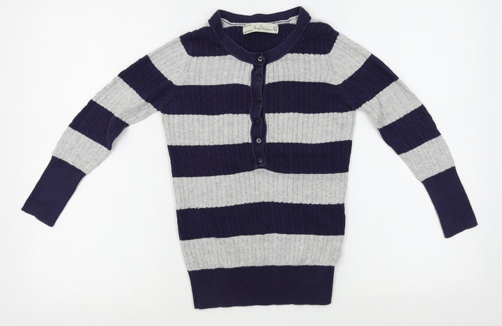 Knitwear Womens Blue Striped Cardigan Jumper Size M