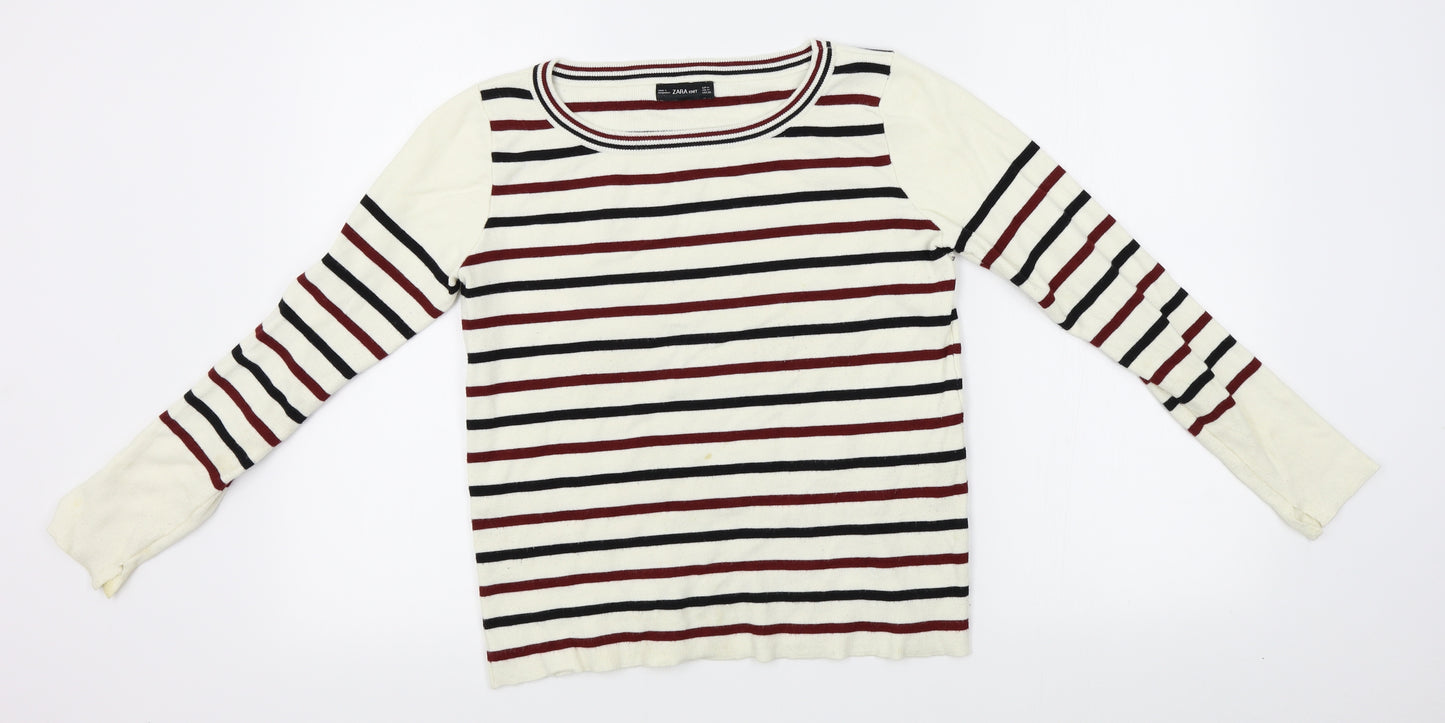 Zara Womens Ivory Striped  Pullover Jumper Size M