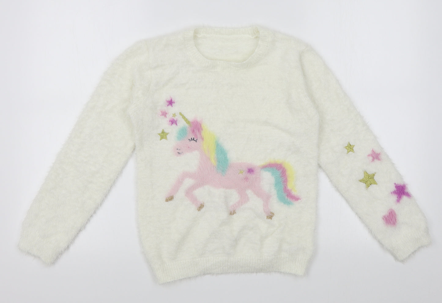 Nutmeg Girls White   Pullover Jumper Size 11-12 Years  - unicorn