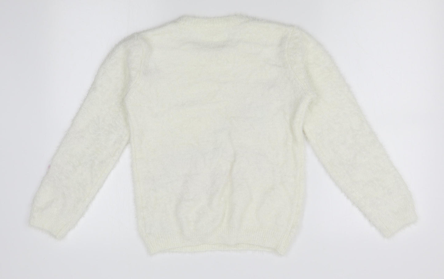 Nutmeg Girls White   Pullover Jumper Size 11-12 Years  - unicorn