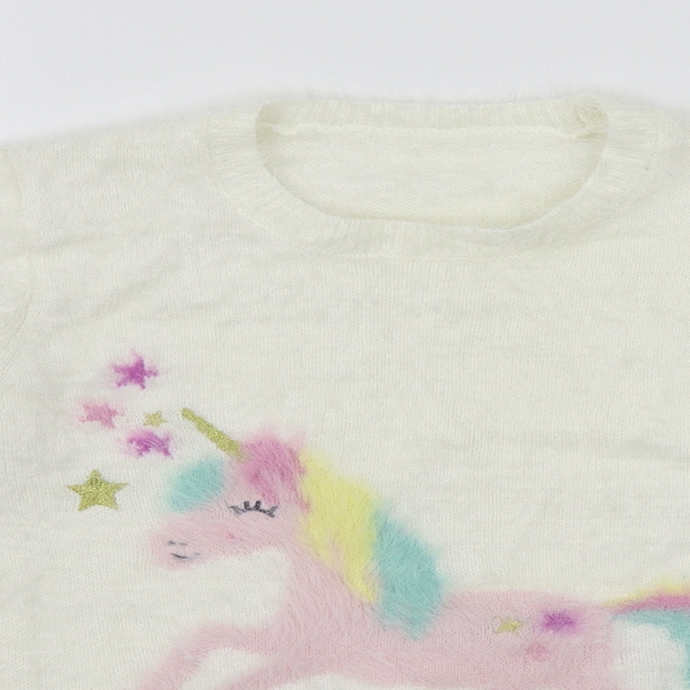 Nutmeg Girls White   Pullover Jumper Size 11-12 Years  - unicorn